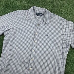 Ralph Lauren Classic Fit Mens XL Blue Check Short Sleeve Button Down Shirt
